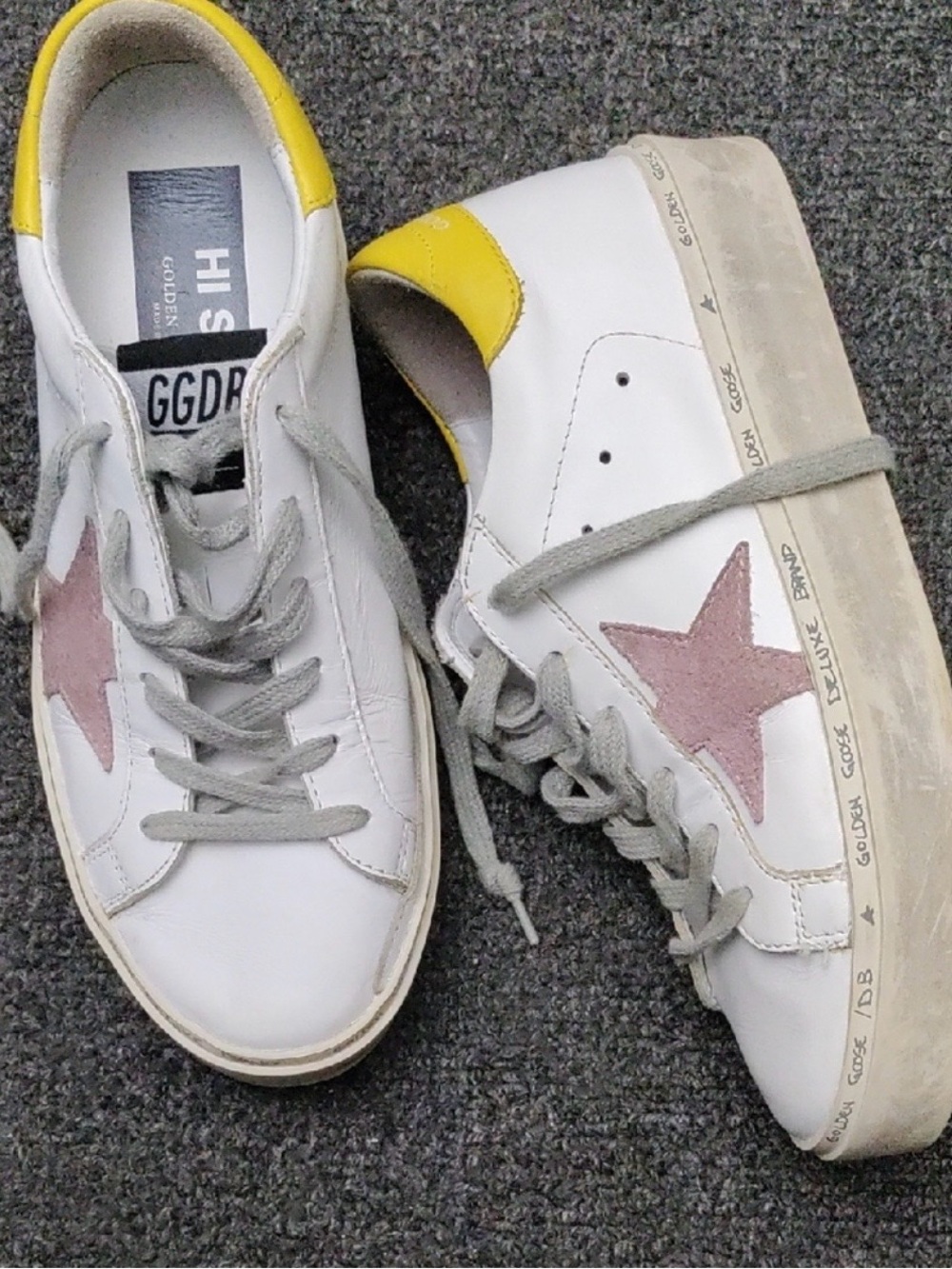 Golden Goose "HI STAR" White Leather Platform Sneakers